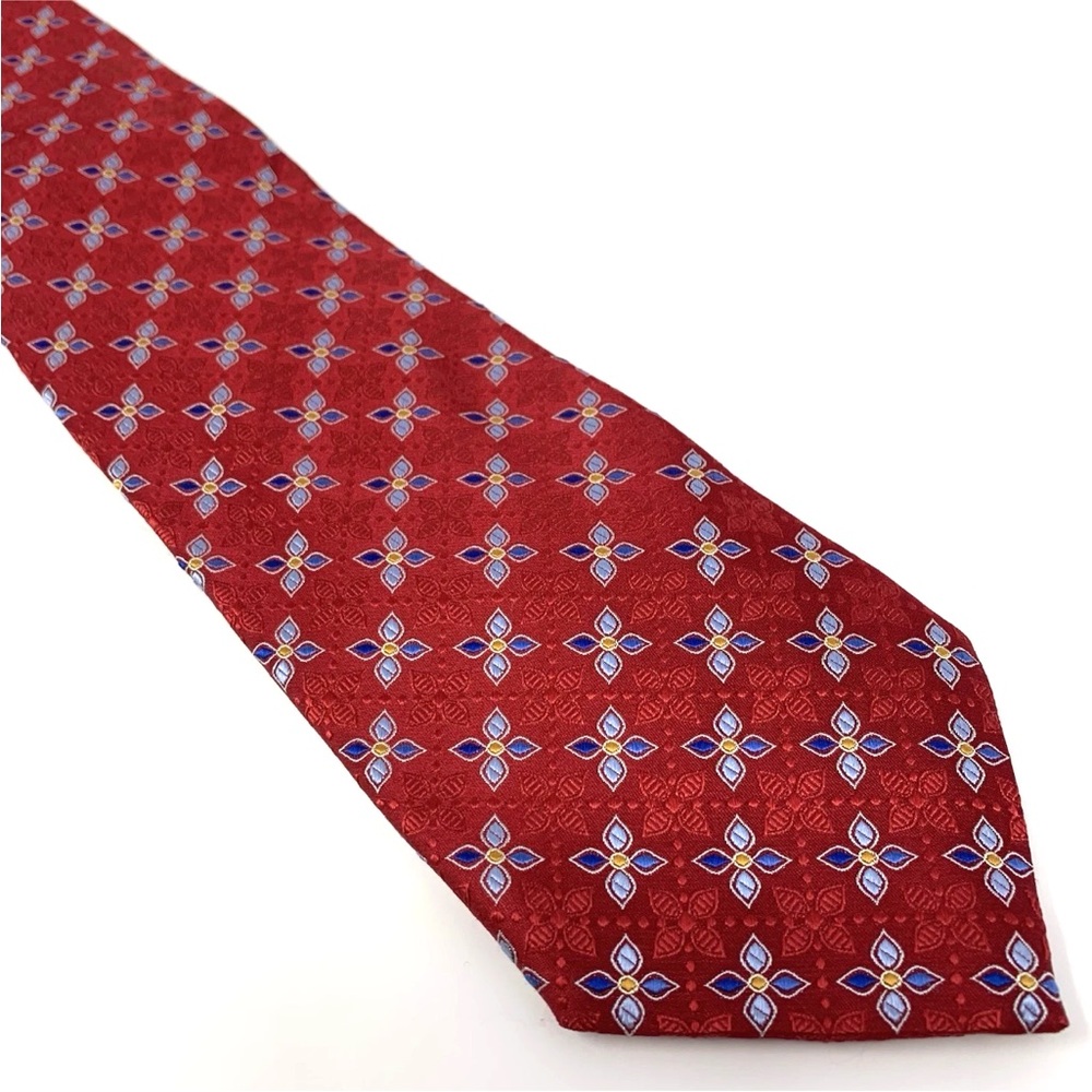 Jos A Bank Men Tie Necktie Men Red Geometric 60” X 3.5” Silk Hand Made In Italy
